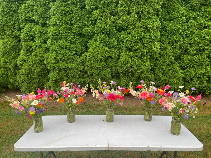 Five finished MYO bouquets