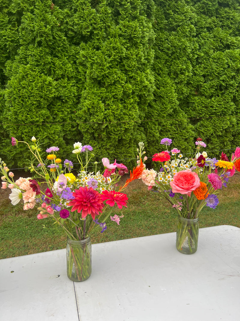 Two finished bouquets on the slab