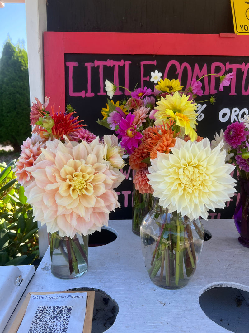 Peach and buttery dahlias at the stand