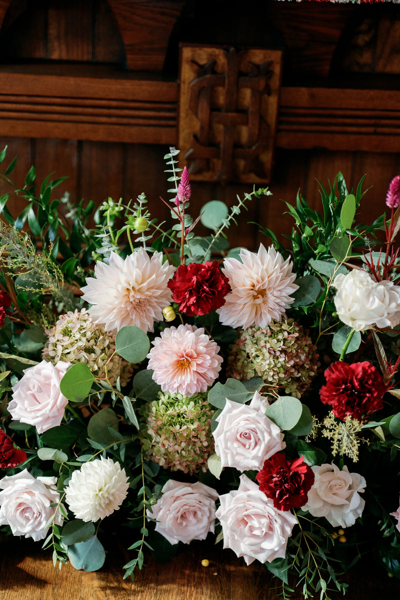 Urn — yellows, dianthus, chamomile